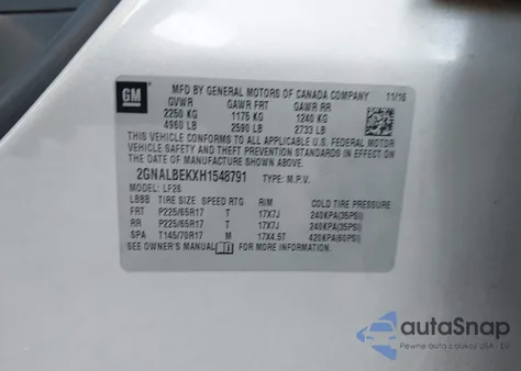 2017 Chevrolet Equinox Ls из США, поврежденный, VIN 2GNALBEKXH1548791